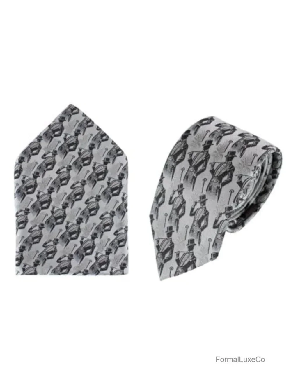 Big & Tall Silk Necktie & Pocket Square Set Dapper Novelty Pattern
